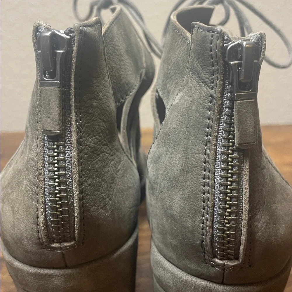 Eileen Fisher Dibs Grey Suede Leather Lace Up Wedge Sandal